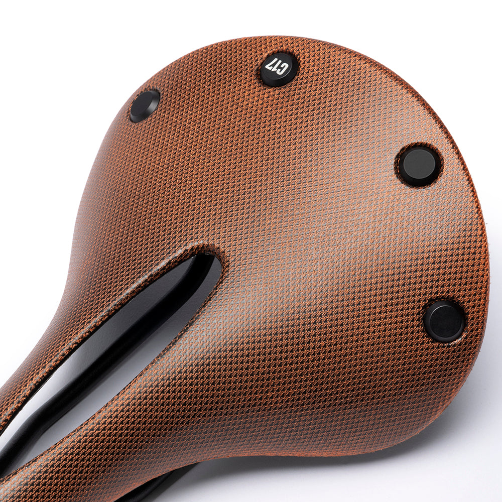 C17 Carved: Orange Gravel saddle with hole | Brooks England