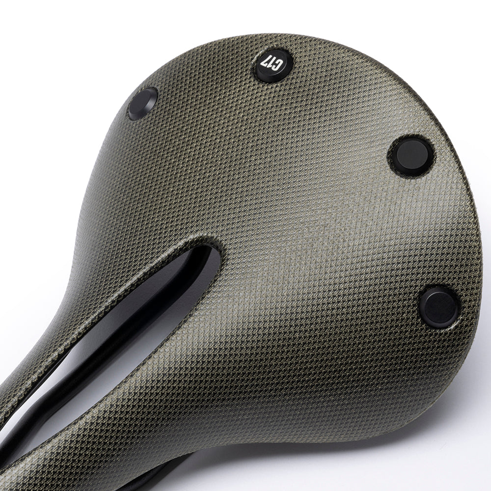 C17 Carved: Mud Green Gravel saddle with hole | Brooks England