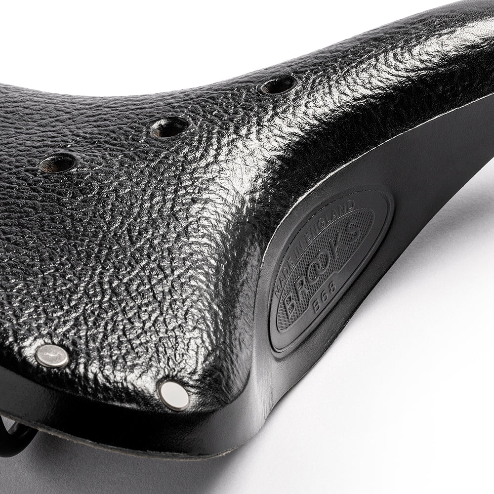 BROOKS　B66 B68: Wide Black Leather Bike Saddle for Upright Riding Comfort