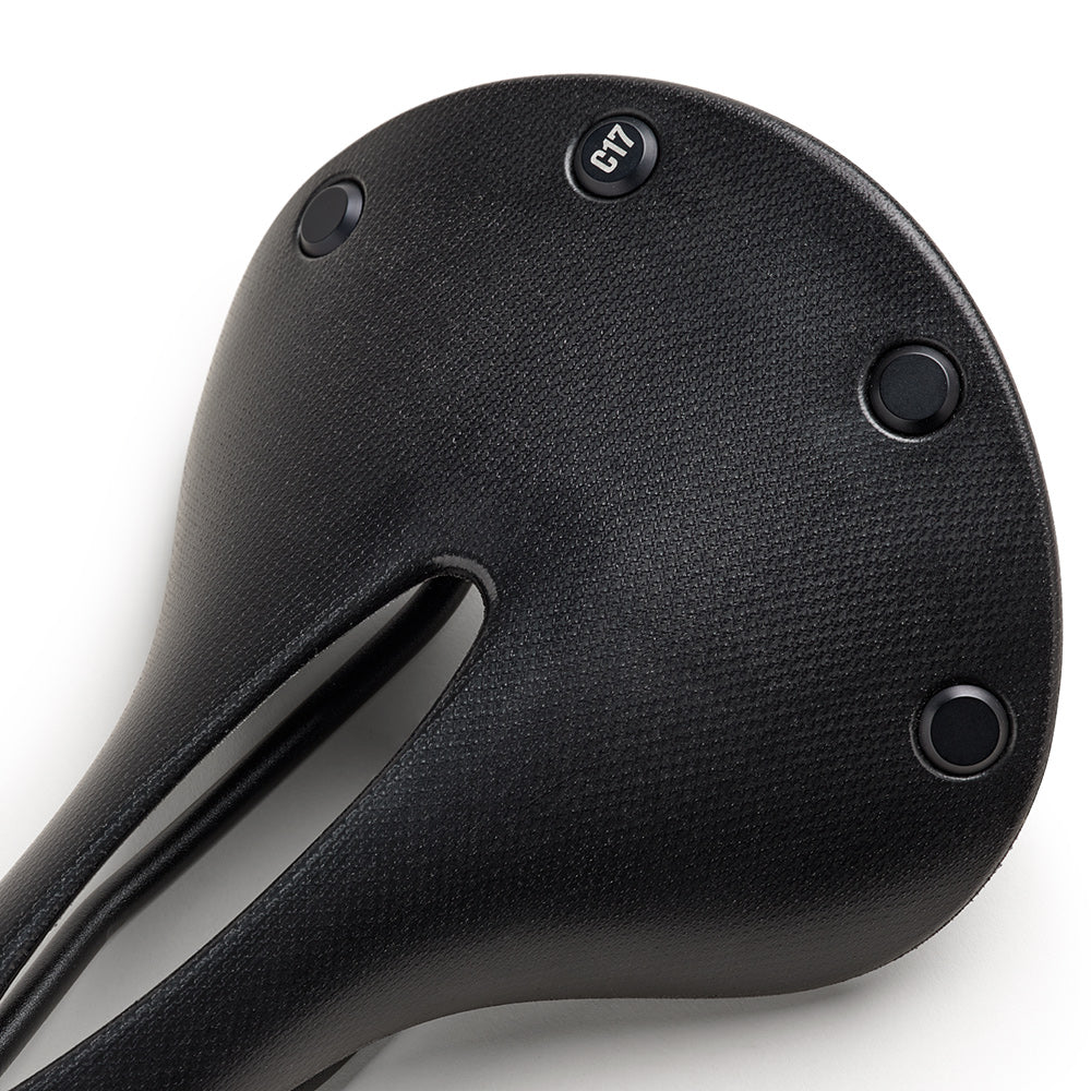 C17 Carved: Black Gravel saddle with hole